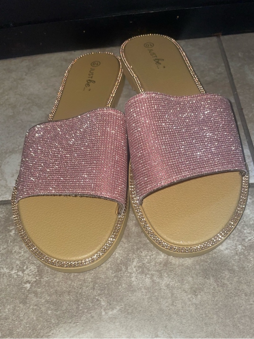 just be Pink Rose Glitter Slide Sandals - Picture 2 of 3